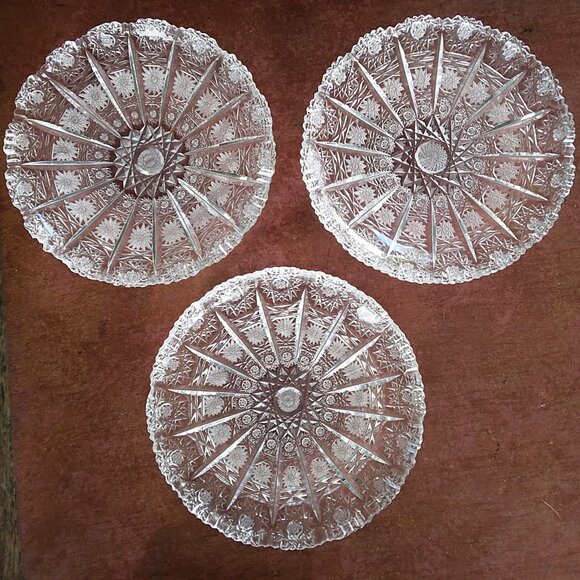 3 Vintage American Brilliant Hand Cut Crystal Lace and Hobstar Trinket Dishes - Picture 2 of 13